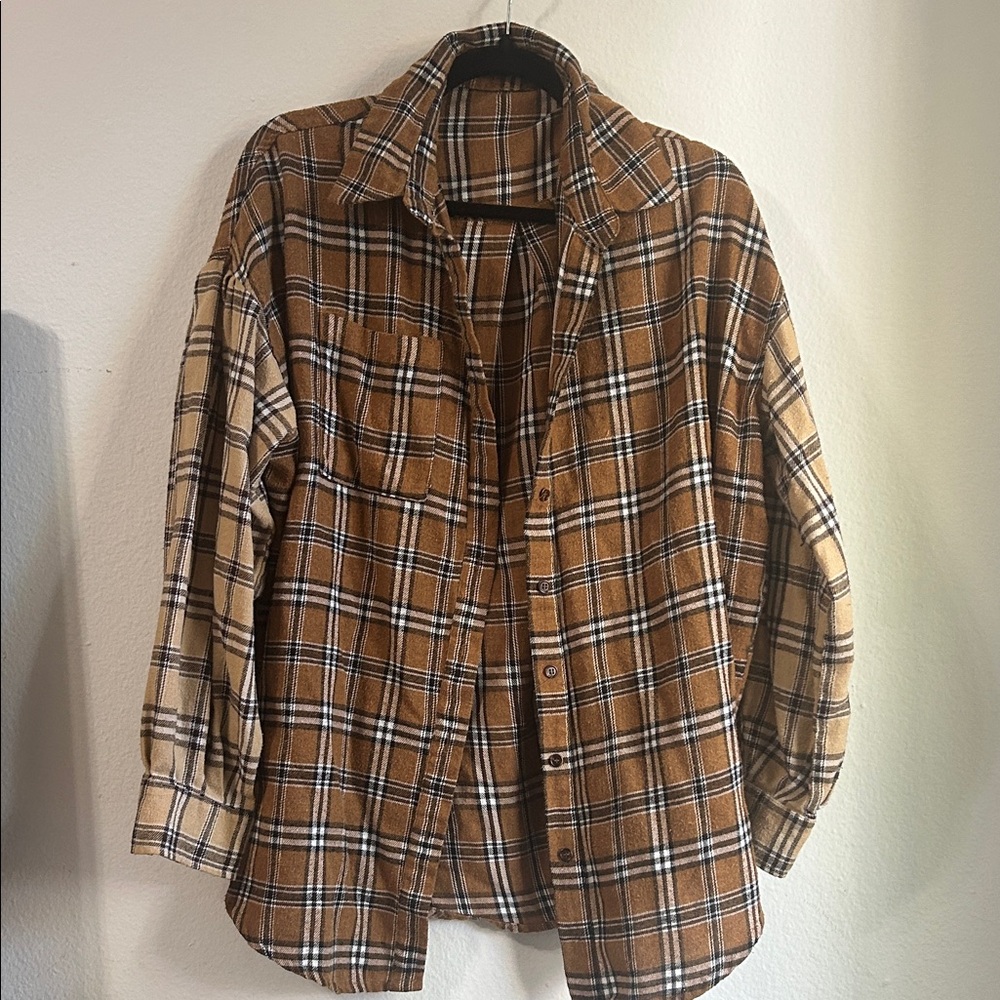 Brown Plaid Button-Up Shirt